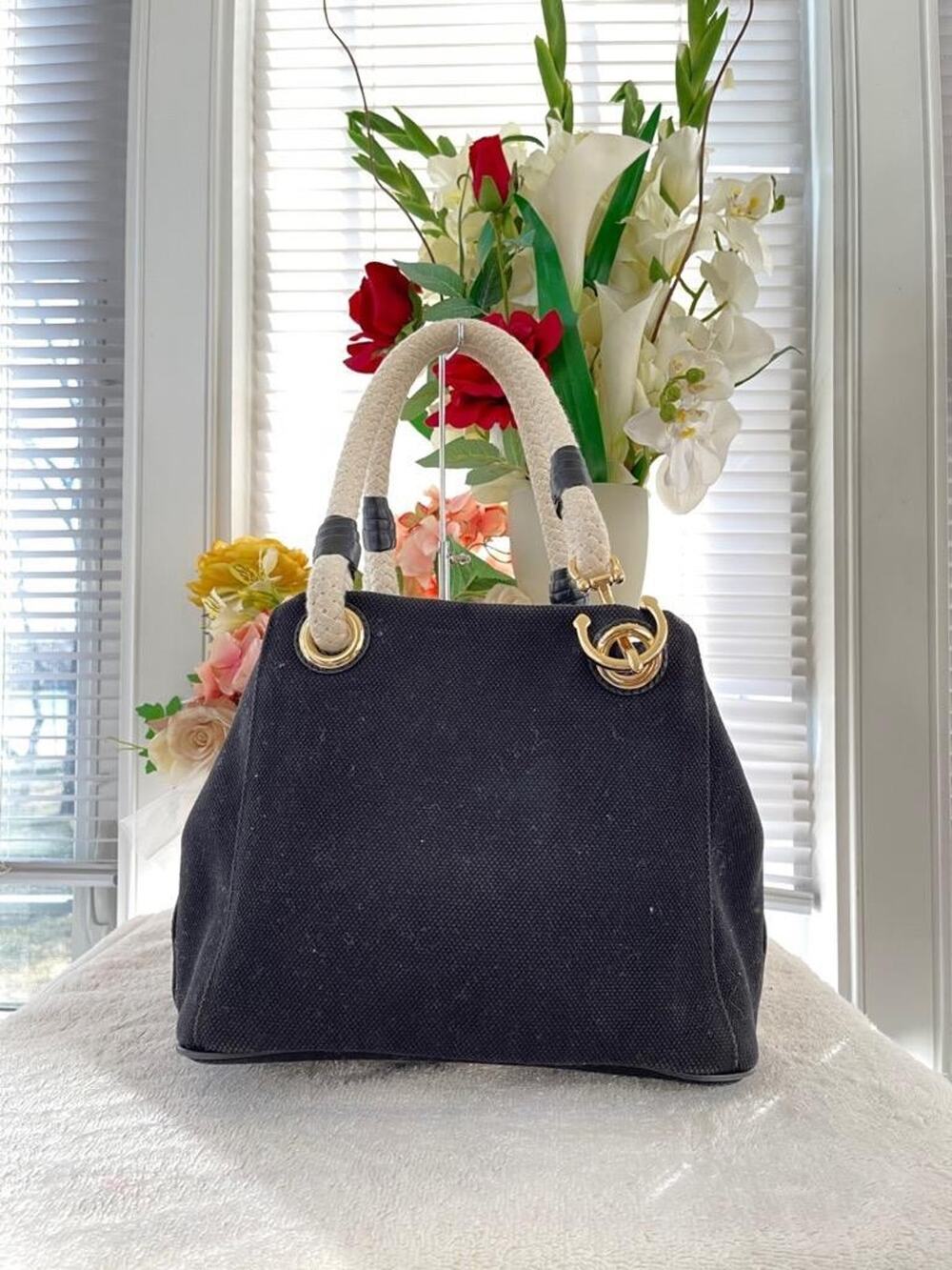 MICHAEL KORS NAUTICAL black CANVAS TOTE BAG PURSE (PU3000